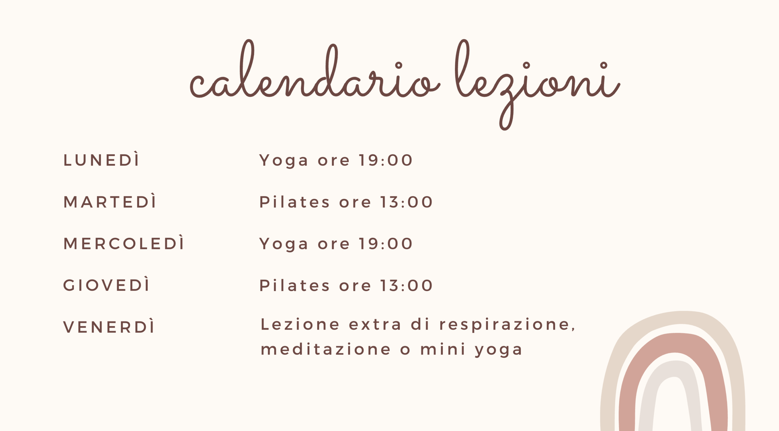 calendario lezioni online yoga e pilates